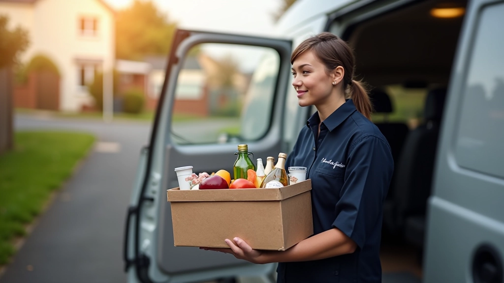 Delivery person holding artisan hamper at doorstep